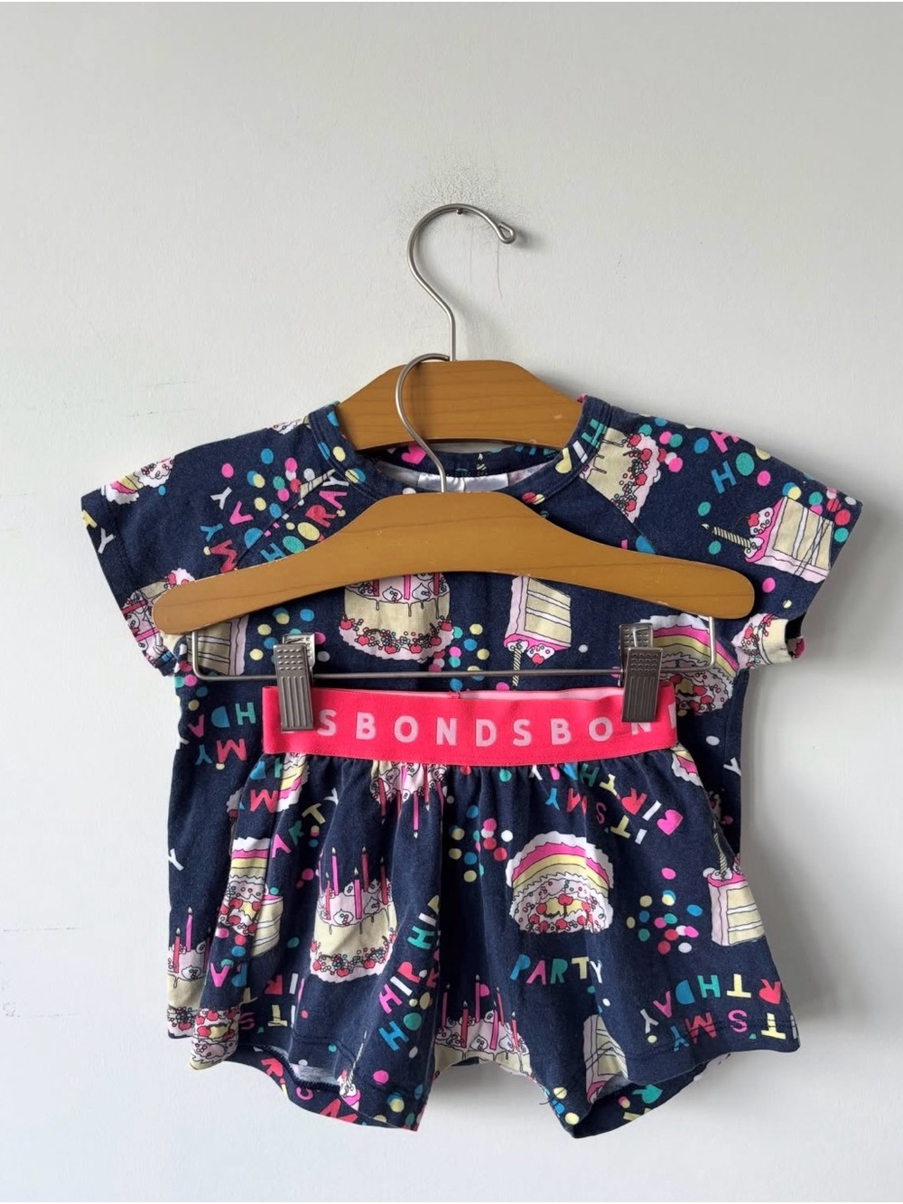 Bonds Navy Dress with Pink Branded Waistband and Party Print
